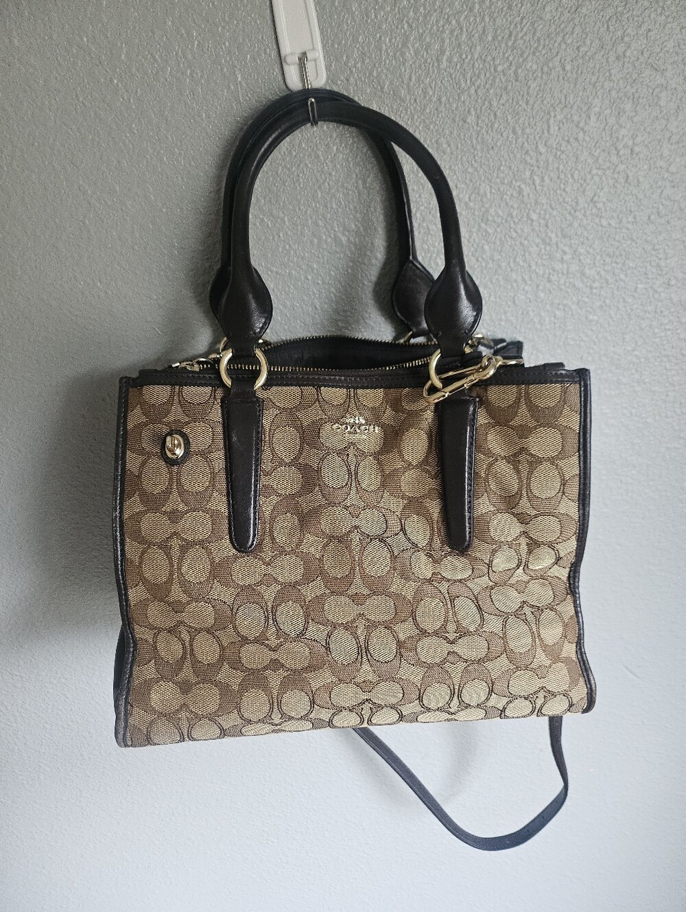 Coach Signature Canvas Satchel in Brown with Dark Brown Trim